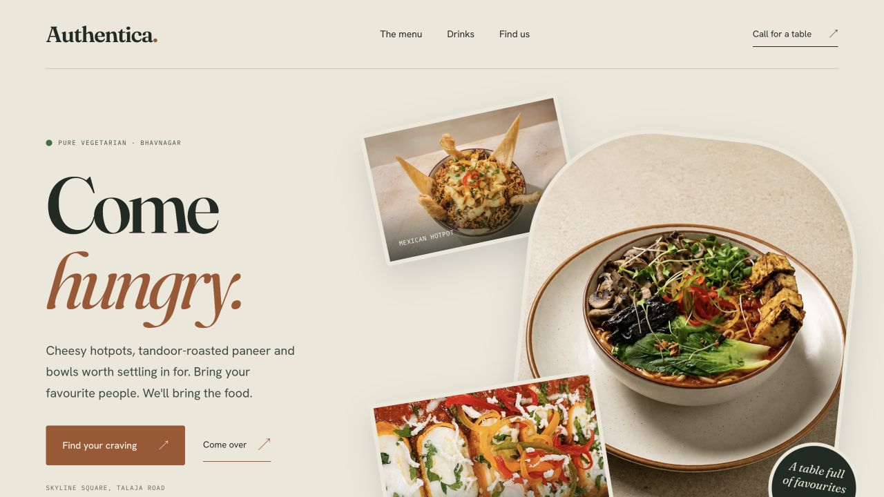 Authentica restaurant website with food photography and menu information