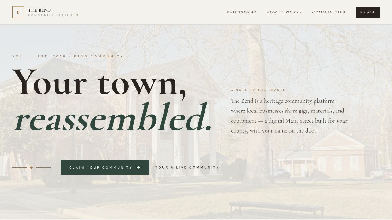 The Bend community platform homepage